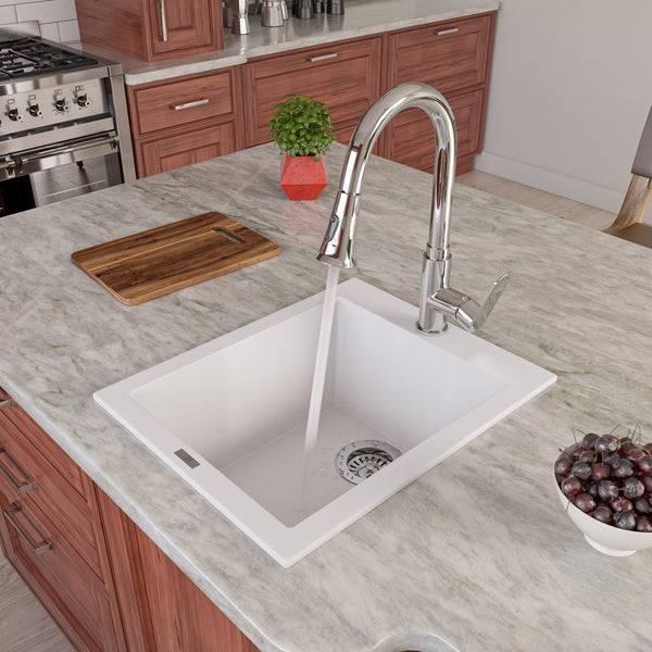 ALFI brand AB1720DI-W White 17 Drop-In Rectangular Granite Composite Kitchen Prep Sink