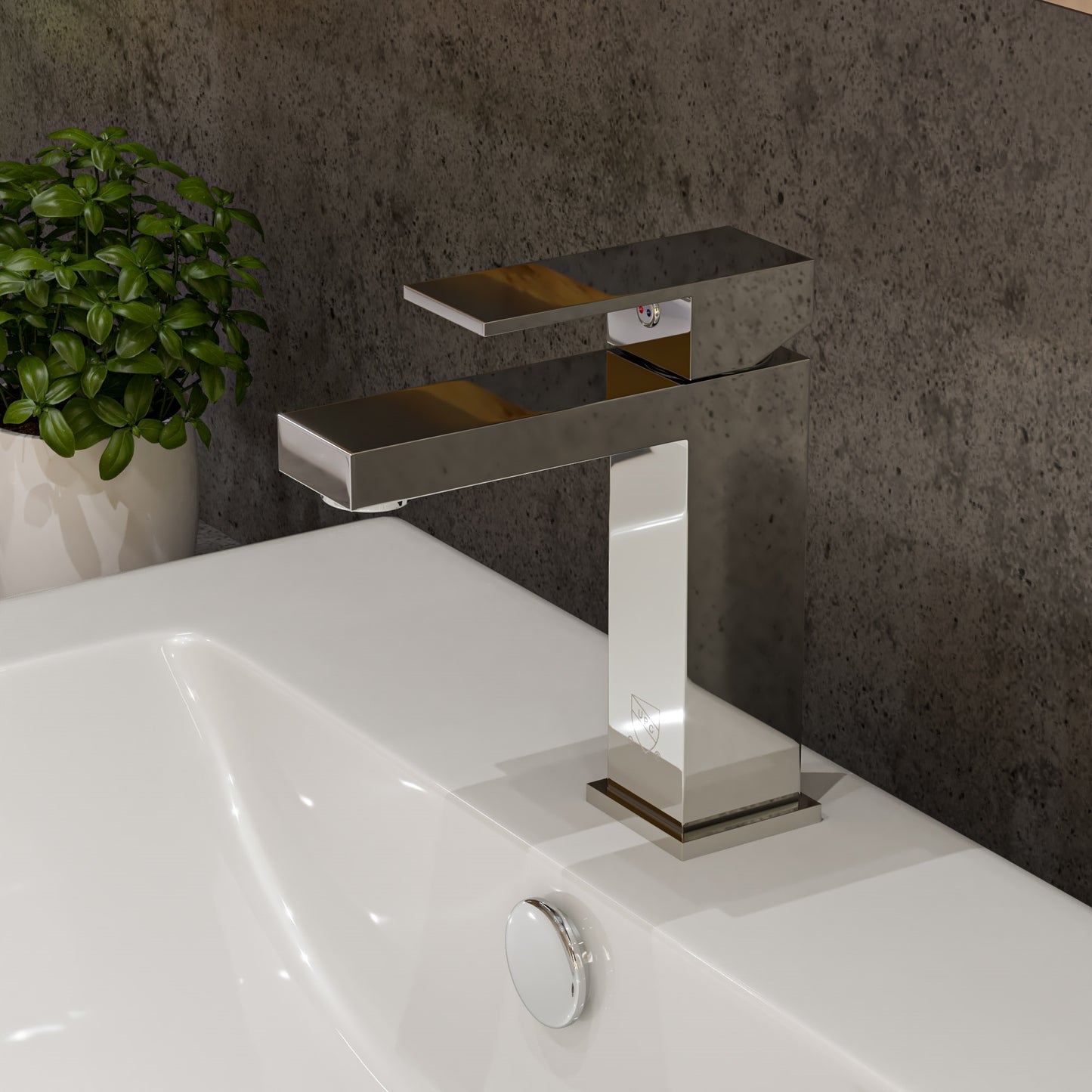 Polished Chrome Square Single Lever Bathroom Faucet