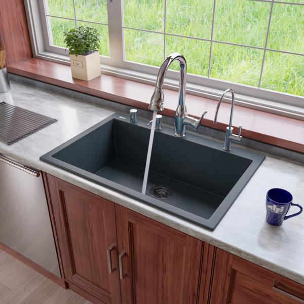 ALFI brand AB3322DI-T Titanium 33 Single Bowl Drop In Granite Composite Kitchen Sink