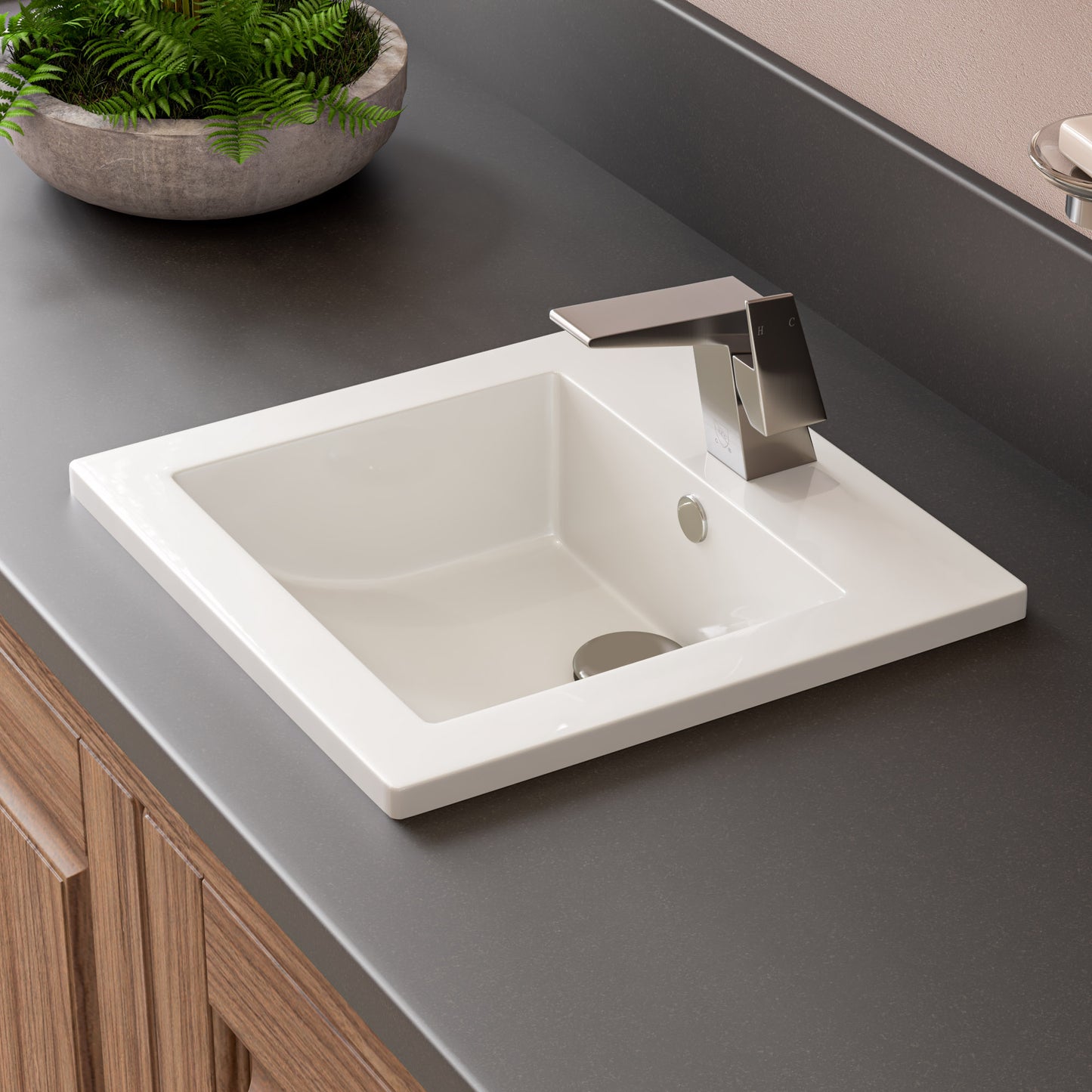 ALFI brand ABC801 White 17" Square Drop In Ceramic Sink with Faucet Hole