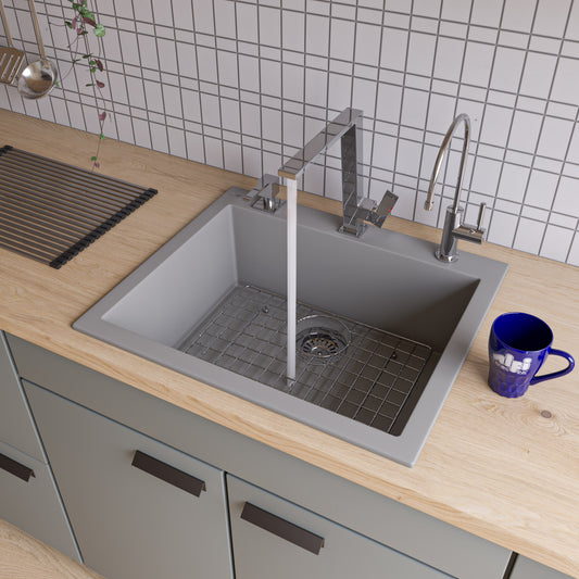 ALFI brand AB2420DI-T Titanium 24" Drop-In Single Bowl Granite Composite Kitchen Sink