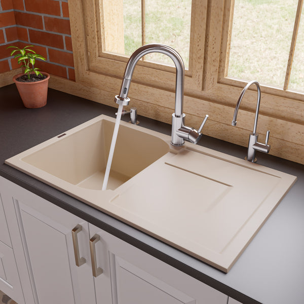 ALFI brand AB1620DI-B Biscuit 34 Single Bowl Granite Composite Kitchen Sink with Drainboard