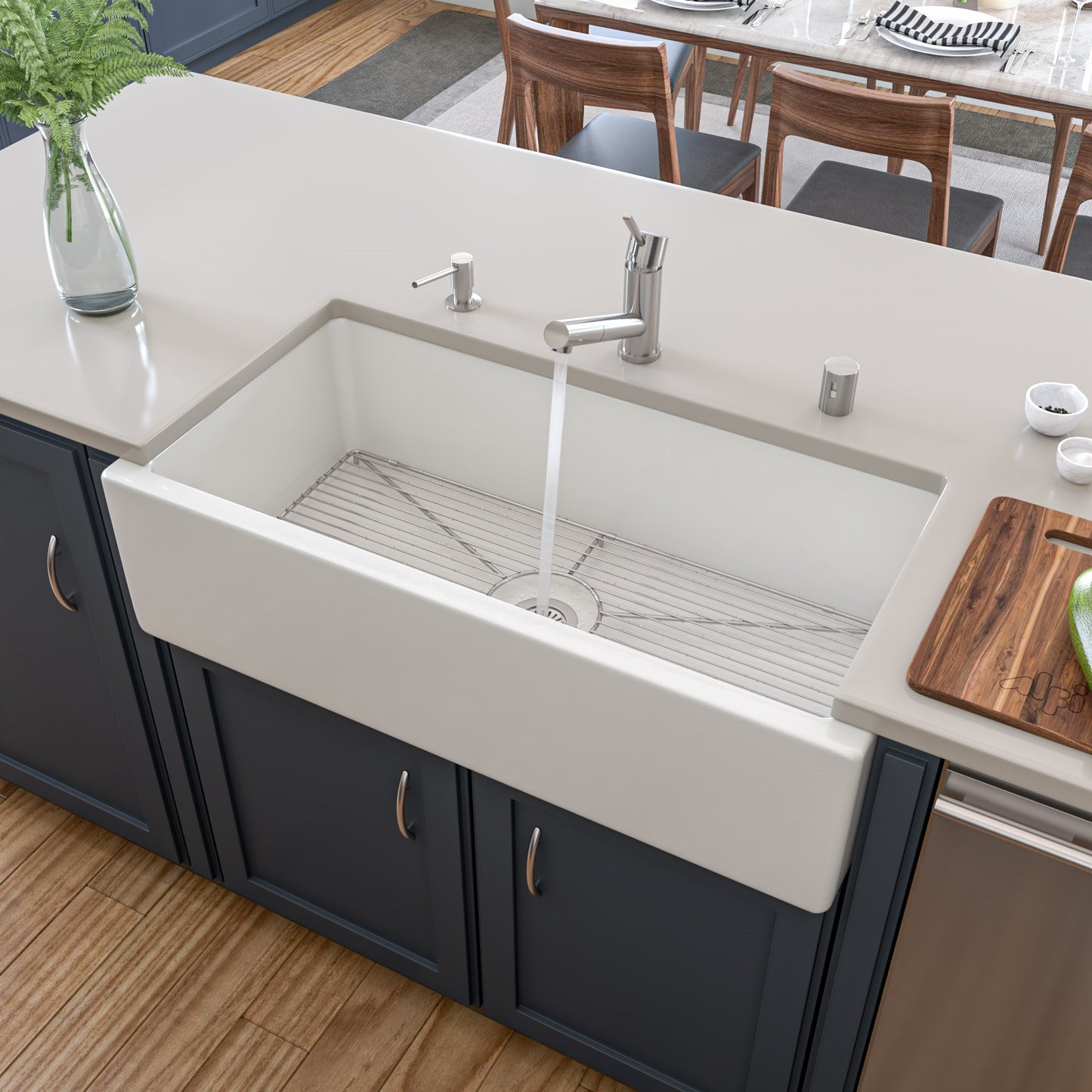 ALFI brand AB3618HS-W 36 inch White Reversible Smooth / Fluted Single Bowl Fireclay Farm Sink