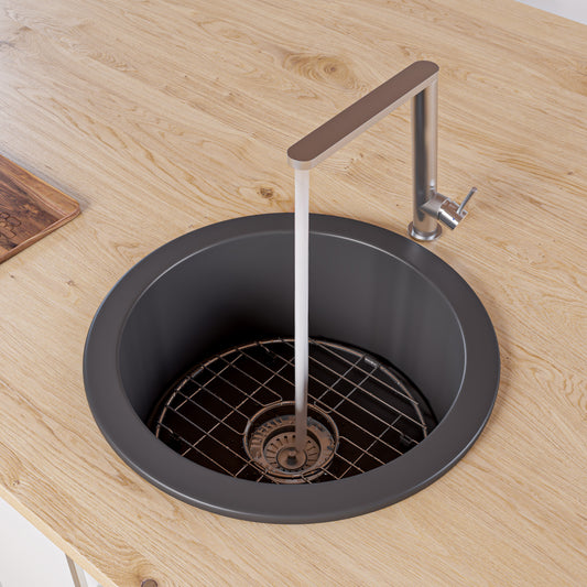 ALFI brand ABF1818R-BM Black Matte Round 18" x 18" Undermount / Drop In Fireclay Prep Sink