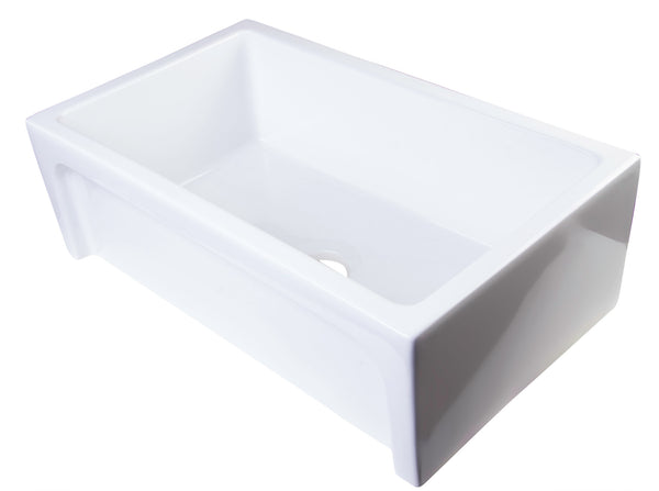 ALFI brand AB3018ARCH-W  30 White Arched Apron Thick Wall Fireclay Single Bowl Farm Sink