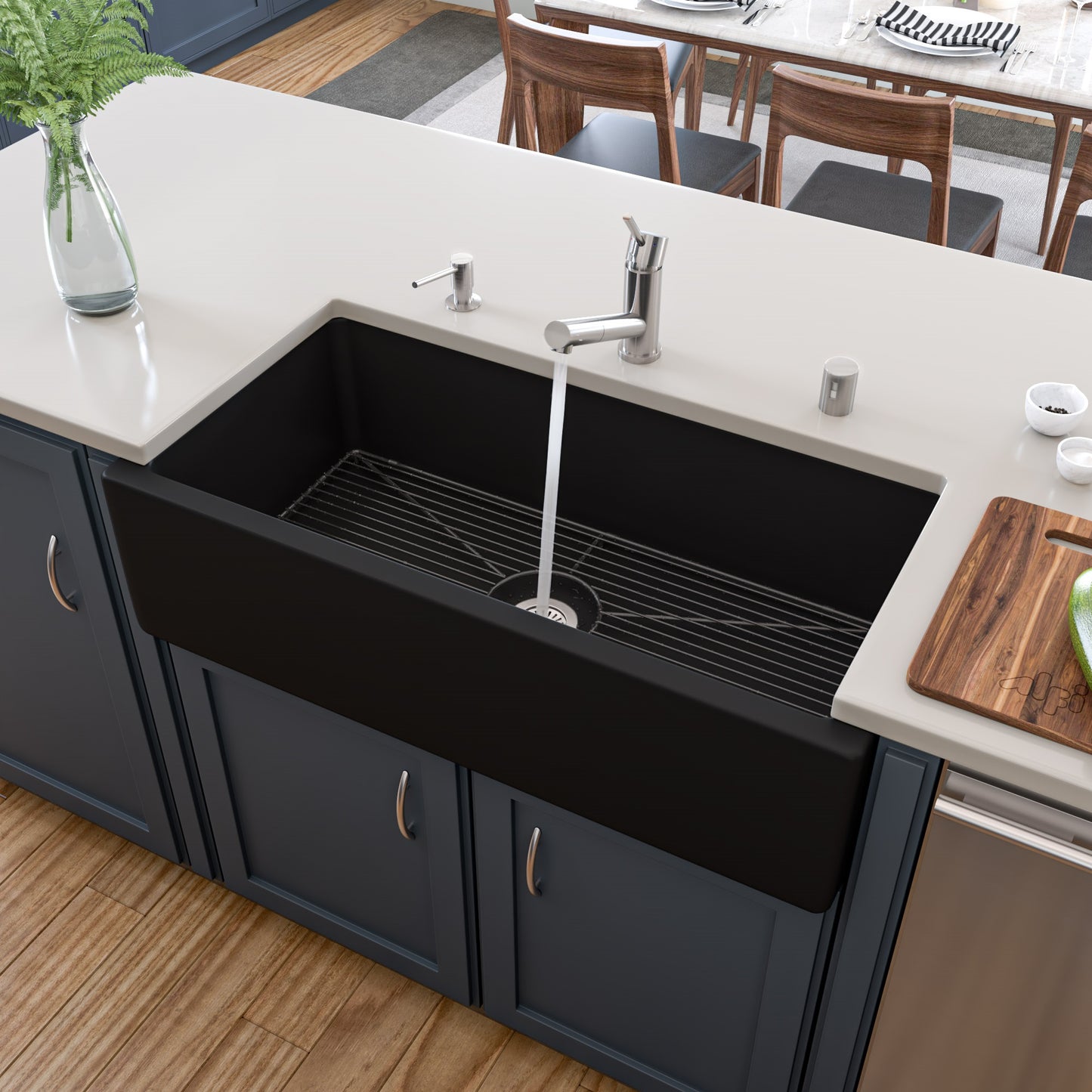 ALFI brand AB3618HS-BM 36" Black Matte Reversible Smooth / Fluted Single Bowl Fireclay Farm Sink