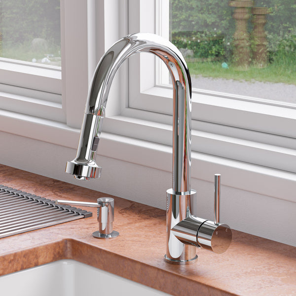 Polished Chrome Sensor Gooseneck Pull Down Kitchen Faucet