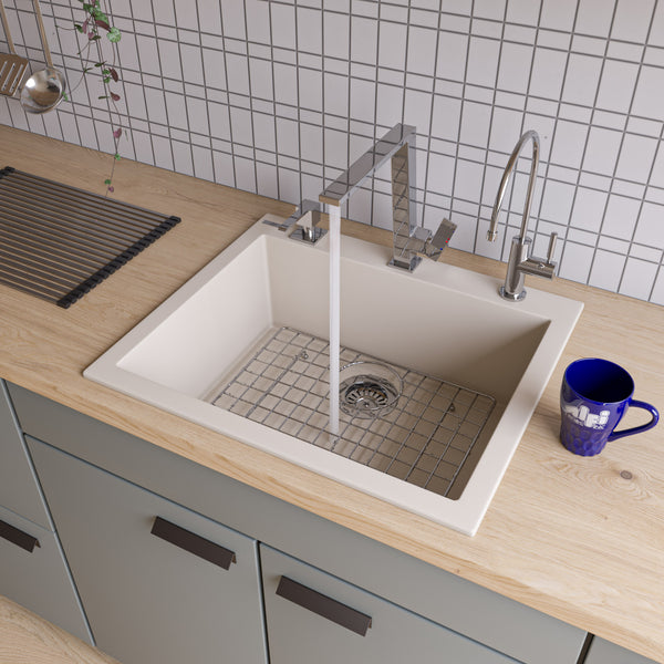 ALFI brand AB2420DI-B Biscuit 24 Drop-In Single Bowl Granite Composite Kitchen Sink