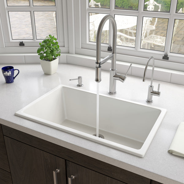 ALFI brand AB3018UD-W 30 White Undermount / Drop In Fireclay Kitchen Sink