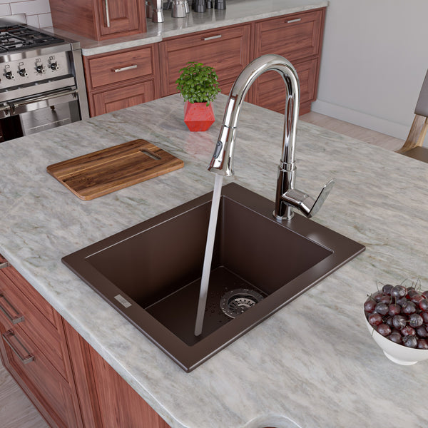 ALFI brand AB1720DI-C Chocolate 17 Drop-In Rectangular Granite Composite Kitchen Prep Sink