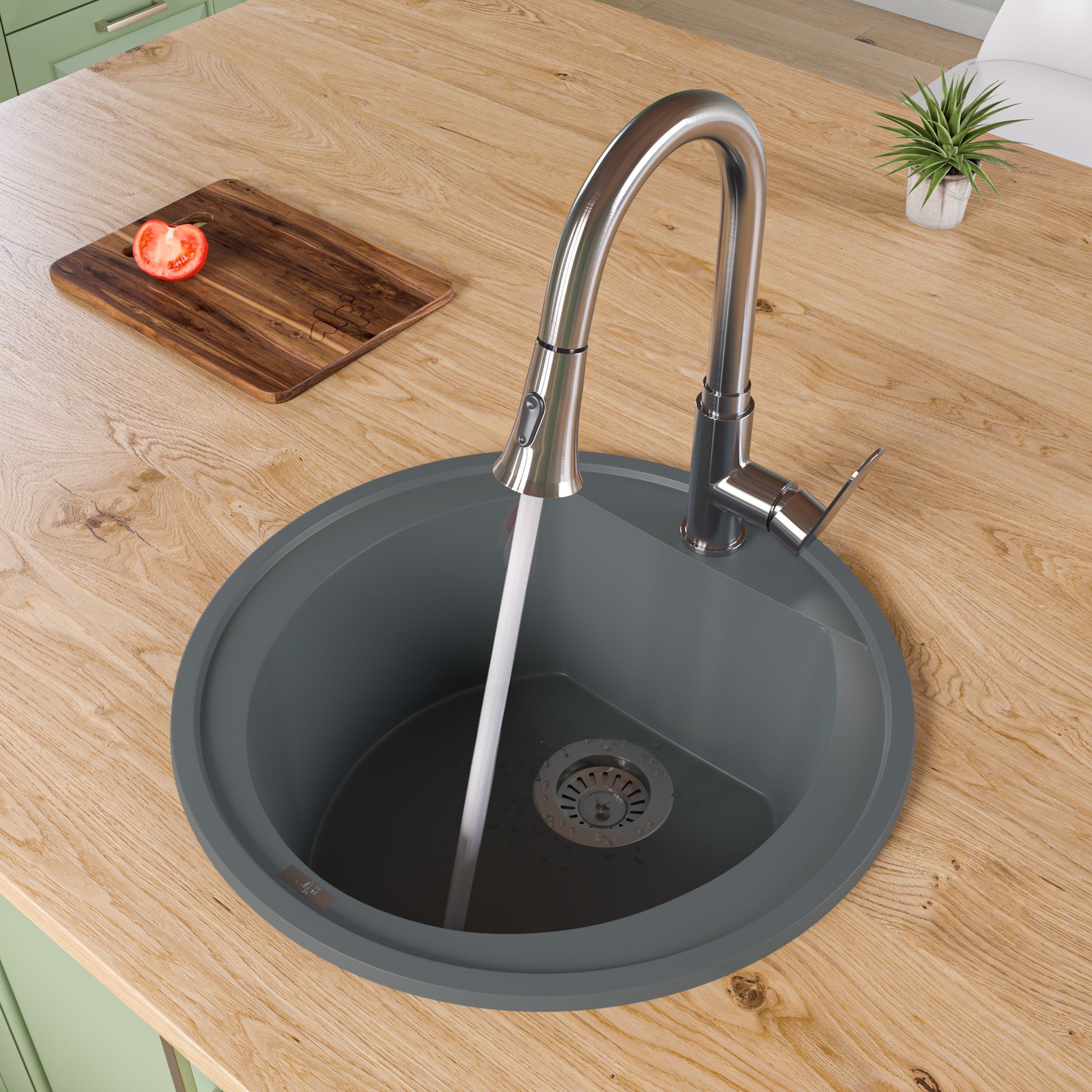 ALFI brand AB2020DI-T Titanium 20" Drop-In Round Granite Composite Kitchen Prep Sink