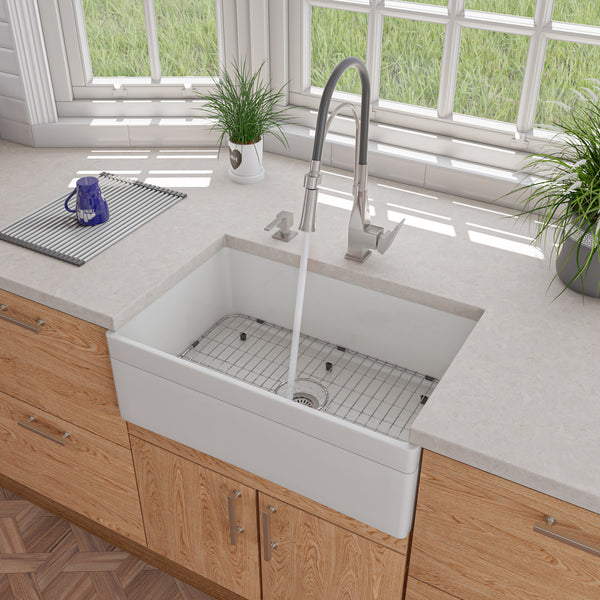 ALFI brand AB511-W White 30 Decorative Lip Apron Single Bowl Fireclay Farmhouse Kitchen Sink