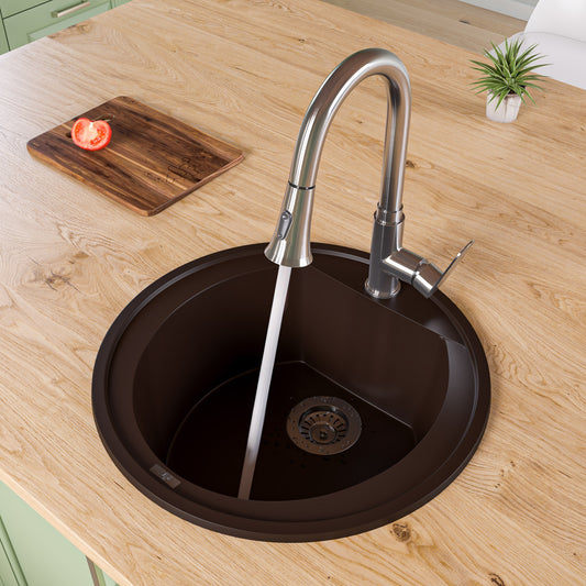 ALFI brand AB2020DI-C Chocolate 20" Drop-In Round Granite Composite Kitchen Prep Sink