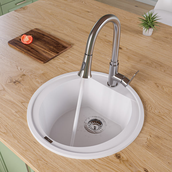 ALFI brand AB2020DI-W White 20 Drop-In Round Granite Composite Kitchen Prep Sink