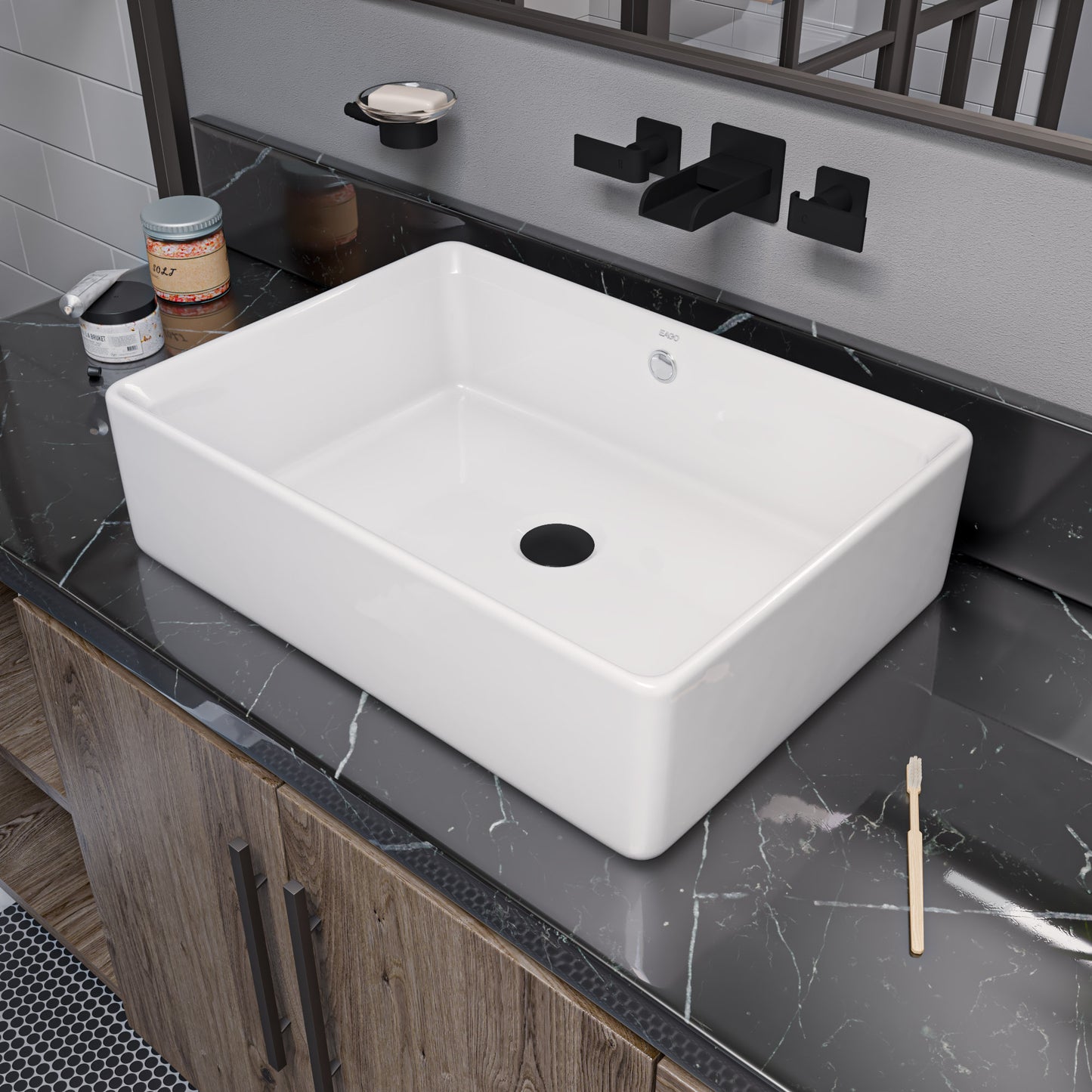 EAGO BA131  20" RECTANGULAR CERAMIC ABOVE MOUNT BASIN VESSEL SINK