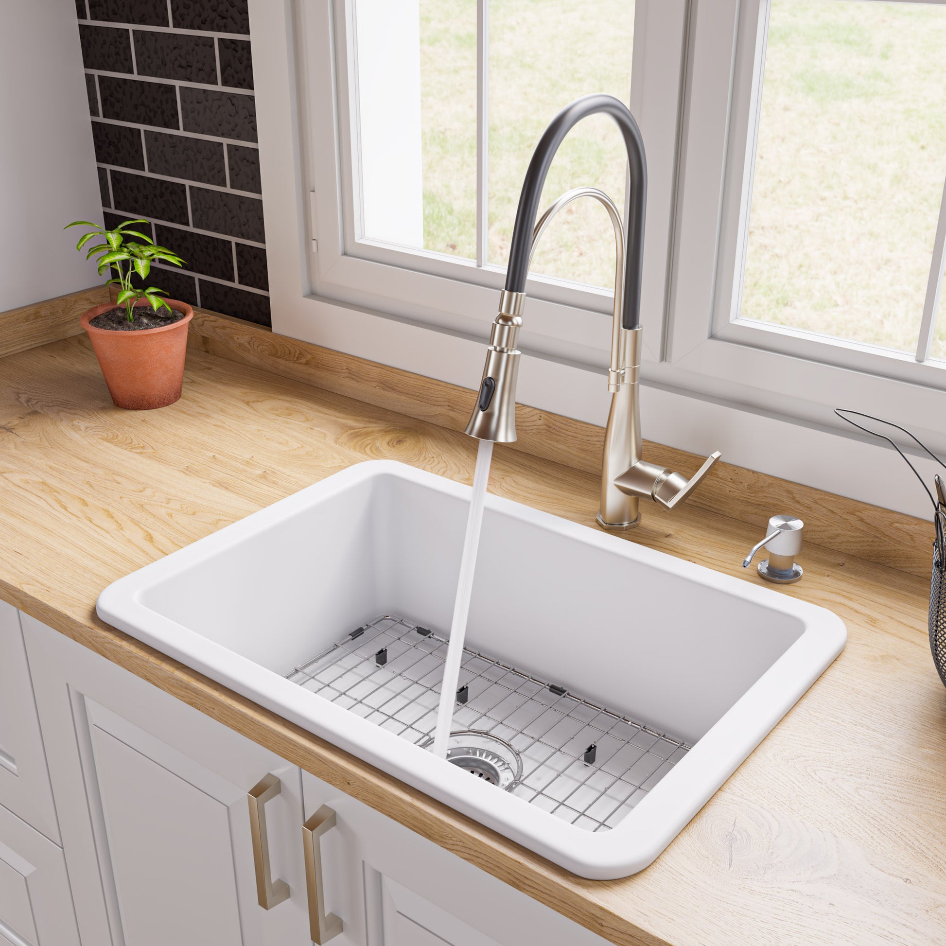 ALFI brand ABF2718UD-W White 27" x 18" Fireclay Undermount / Drop In Firelcay Kitchen Sink