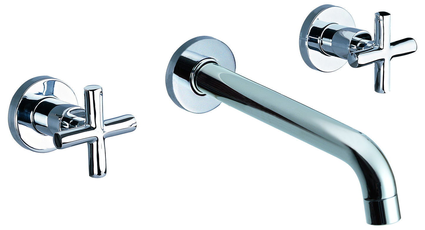 Polished Chrome 8" Widespread Wall-Mounted Cross Handle Faucet