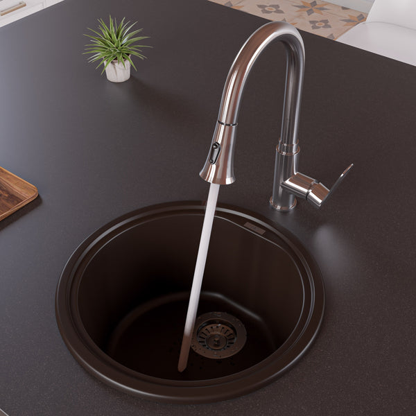 ALFI brand AB1717DI-C Chocolate 17 Drop-In Round Granite Composite Kitchen Prep Sink