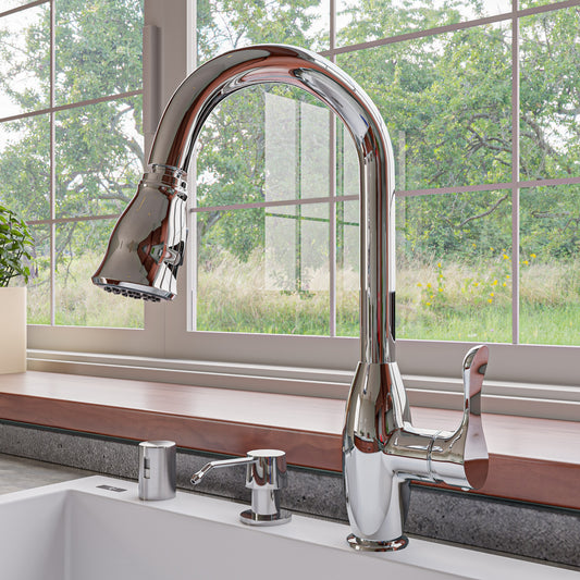 Polished Chrome Traditional Gooseneck Pull Down Kitchen Faucet