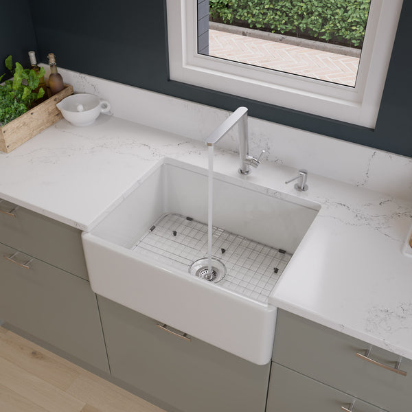 ALFI brand AB505-W White 26 Contemporary Smooth Apron Fireclay Farmhouse Kitchen Sink