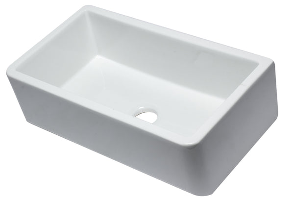 ALFI brand AB3318SB-W 33 White Smooth Apron Solid Thick Wall Fireclay Single Bowl Farm Sink