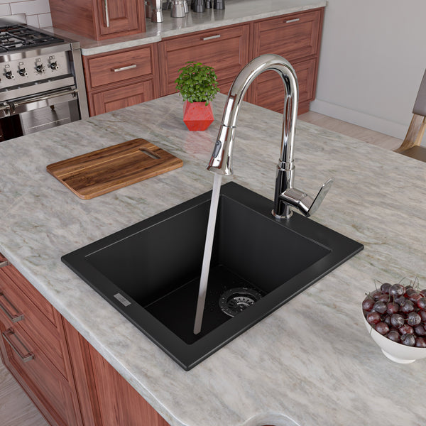 ALFI brand AB1720DI-BLA Black 17 Drop-In Rectangular Granite Composite Kitchen Prep Sink