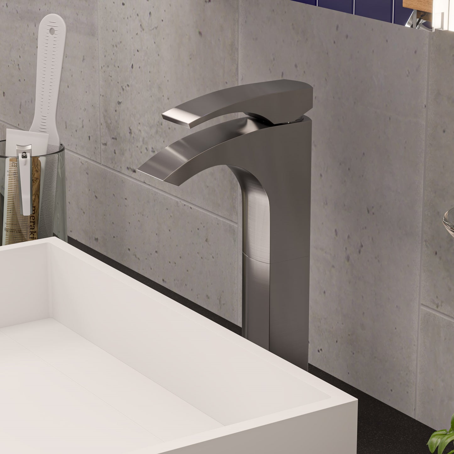 Tall Brushed Nickel Single Lever Bathroom Faucet