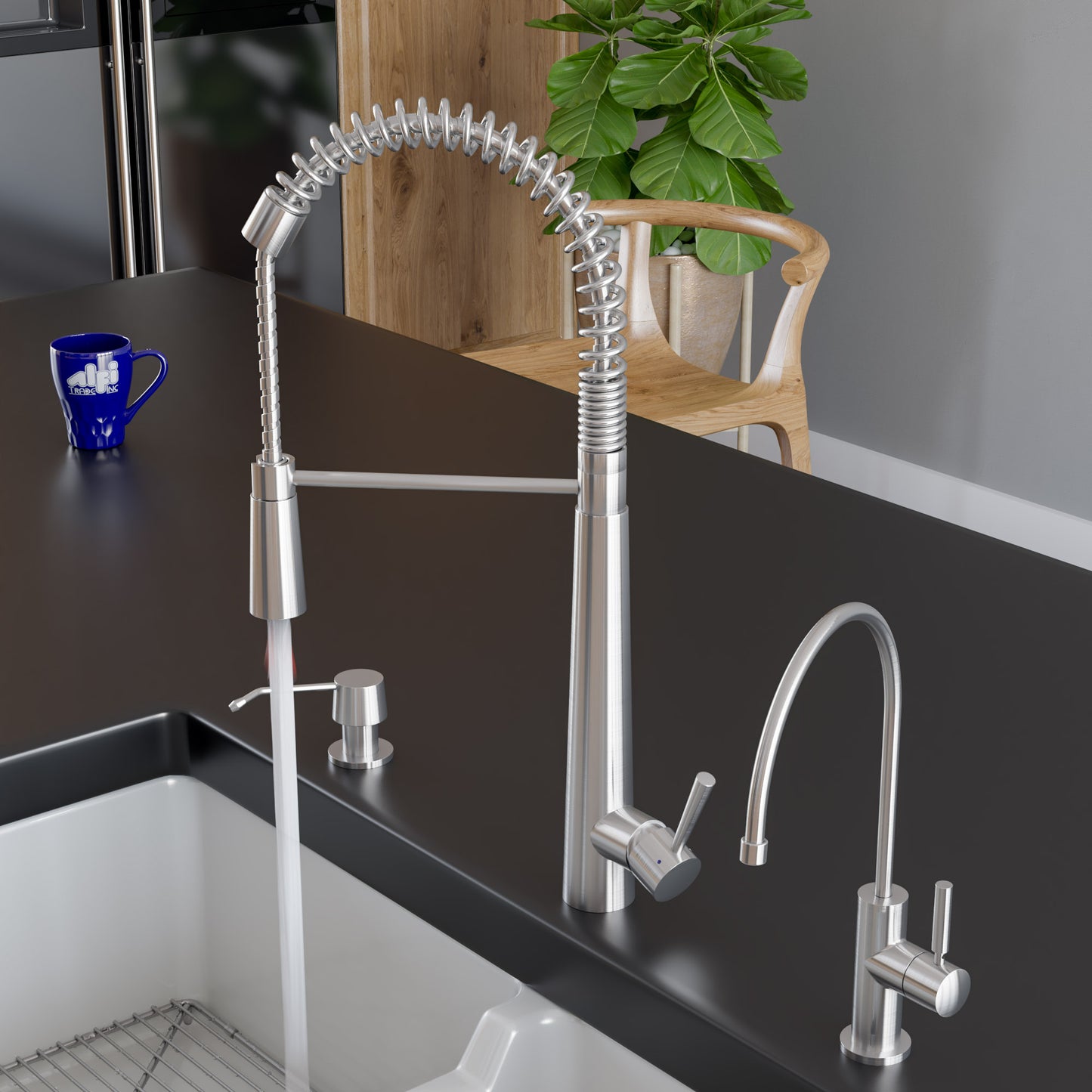 Solid Stainless Steel Commercial Spring Kitchen Faucet