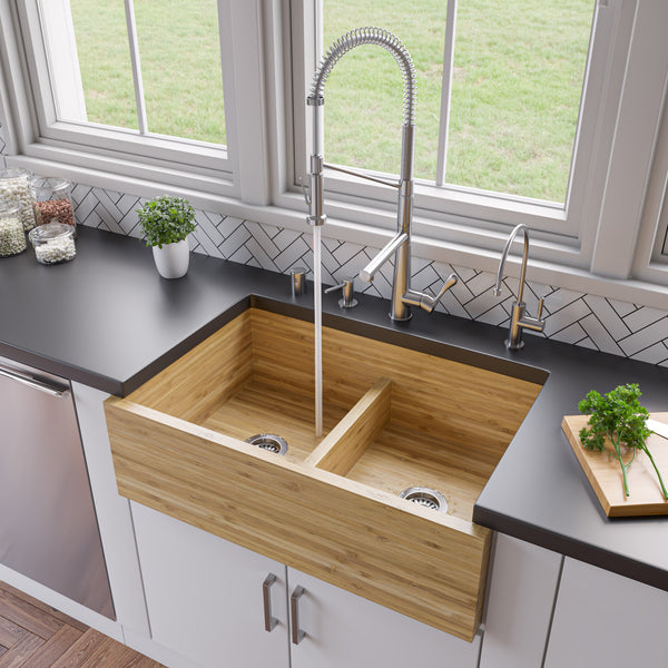 ALFI brand AB3321 33 Double Bowl Bamboo Kitchen Farm Sink