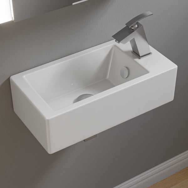 ALFI brand ABC116 White 20 Small Rectangular Wall Mounted Ceramic Sink with Faucet Hole