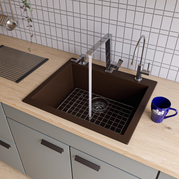 ALFI brand AB2420DI-C Chocolate 24 Drop-In Single Bowl Granite Composite Kitchen Sink