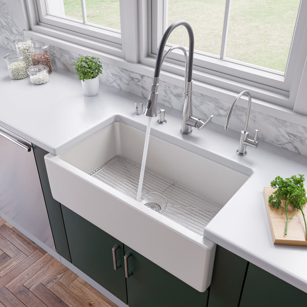 ALFI brand AB3318HS-W White 33 x 18 Reversible Fluted / Smooth Single Bowl Fireclay Farm Sink