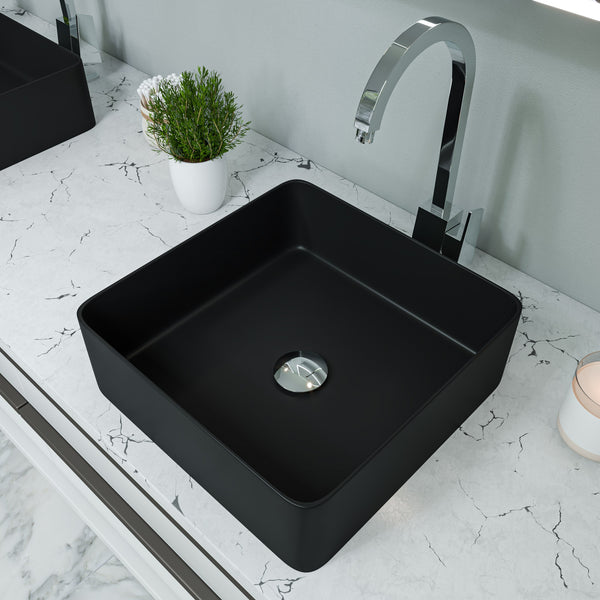 ALFI brand ABC903-BM Black Matte 16 Modern Square Above Mount Ceramic Sink
