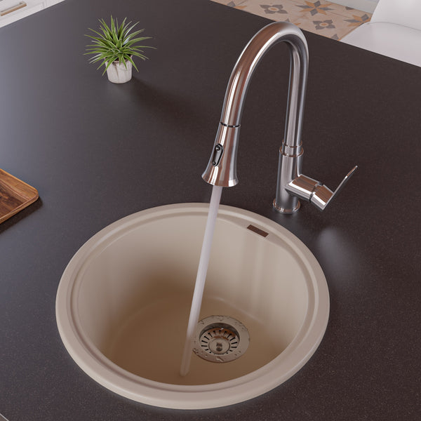 ALFI brand AB1717DI-B Biscuit 17 Drop-In Round Granite Composite Kitchen Prep Sink